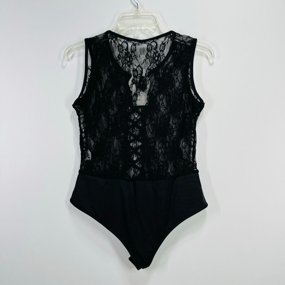 Yimai Sheer Mesh Lace Bodysuit Size M Black Sleeveless Lightweight Sexy Top NWT - Picture 5 of 12
